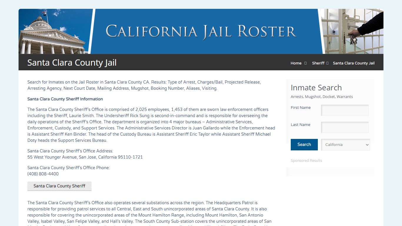 Santa Clara County Jail | Jail Roster Search